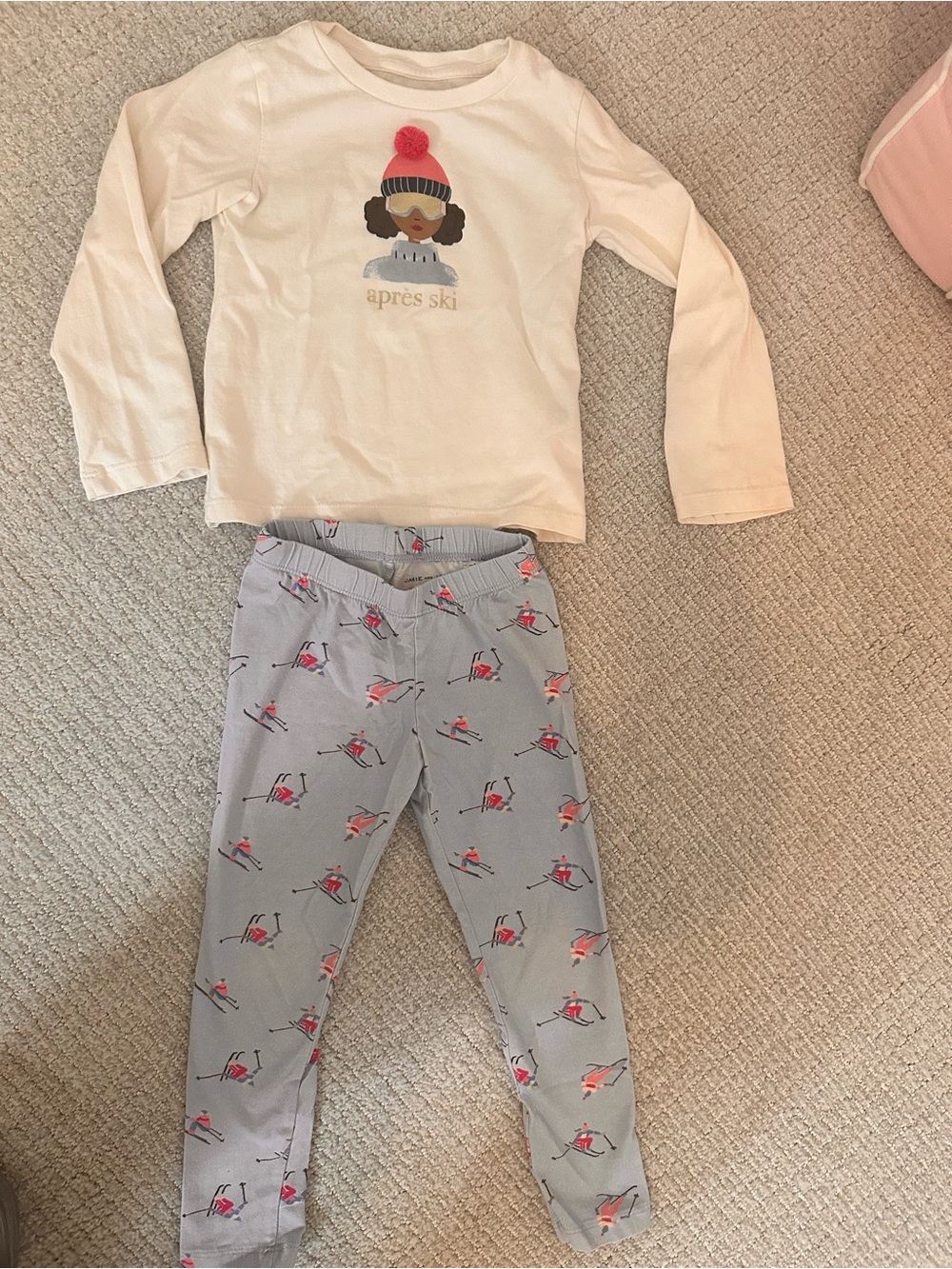 Like new!Janie and Jack Cream Top & light blue pattern ski Set with Pink Accents